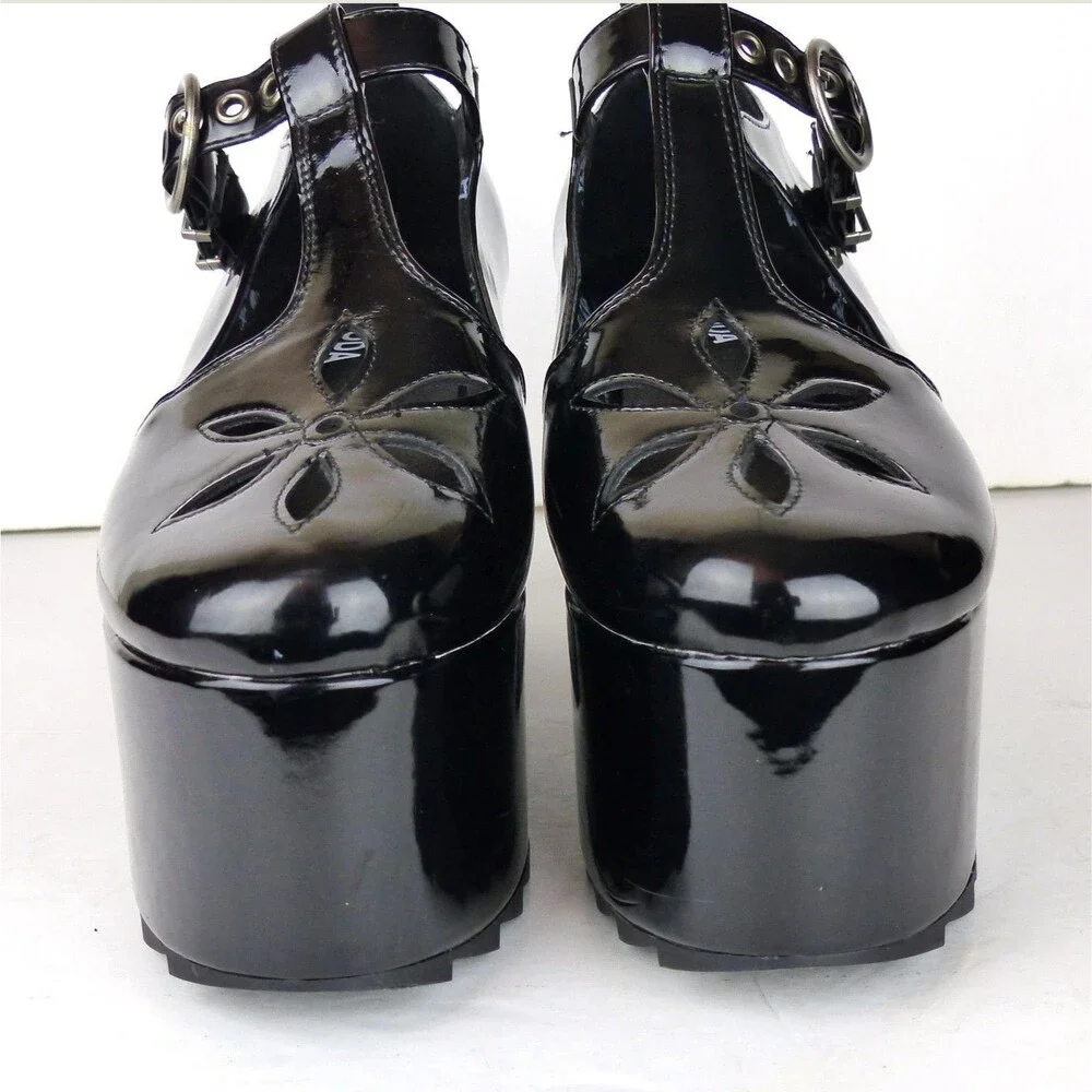 Lamoda Mary Jane Shoes Women 7 Black Patent Overthinking It Platform Cutout Goth